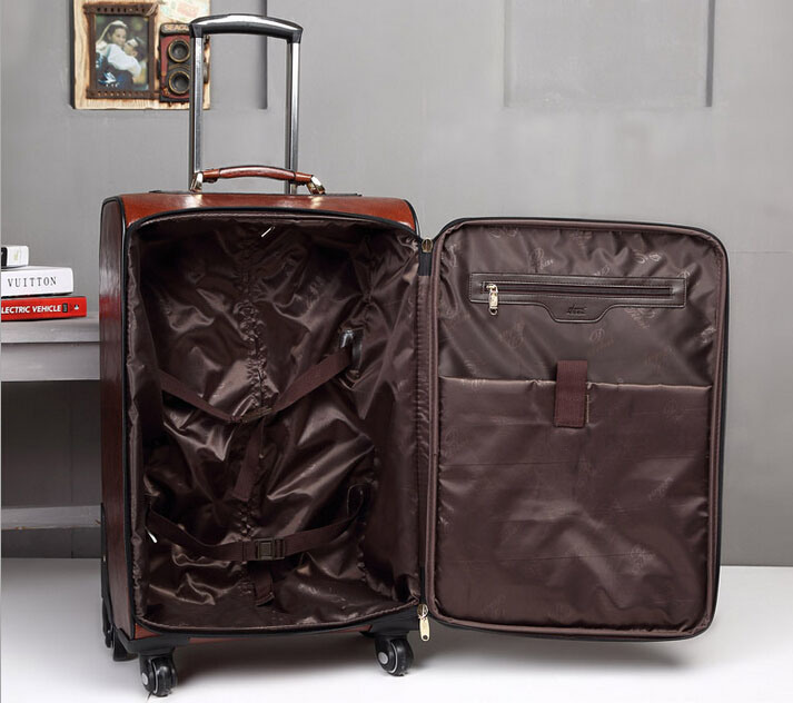 Cow Leather Wheeled Trolley Business Travel Luggage Suitcase Case (CY3567)