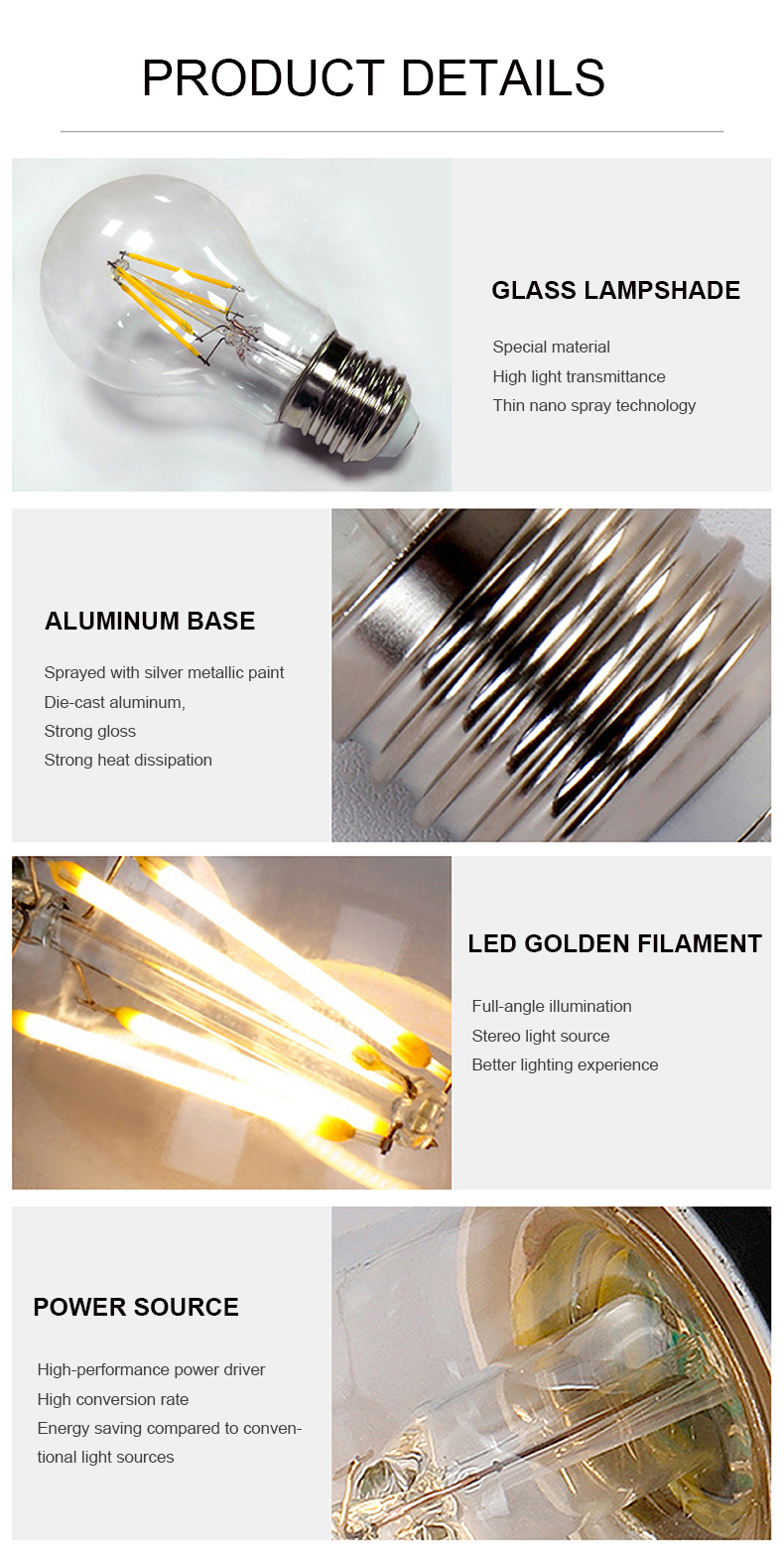 4000K Dimmable Vintage LED Filament Edison Bulb E27 St64 Golden Filament Bulbs 10W 8W 6W 4W 2W Lighting