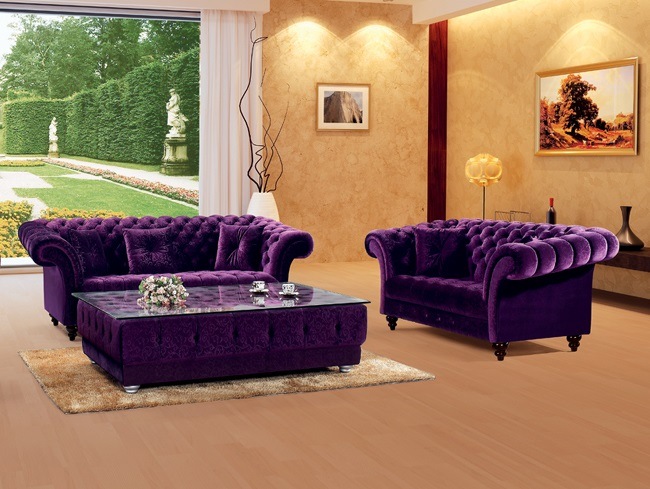 Luxury Purple Velvet Chesterfield Sofa Ms-08