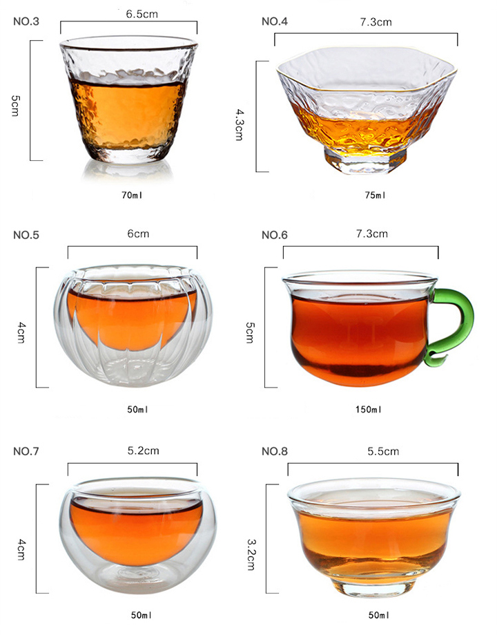 Glass Coffee or Tea Drinking Glasses Set Double Wall Thermal Insulated Cups with Handle