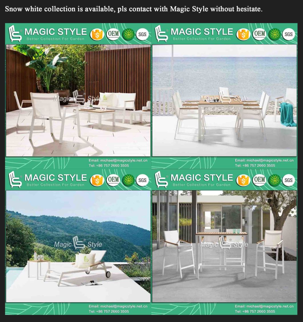 White Color Textile Outdoor Chair with Poly Wood Garden Sling Chaise Chair Hotel Poly Wood Tea Table Stackable Leisure Sofa