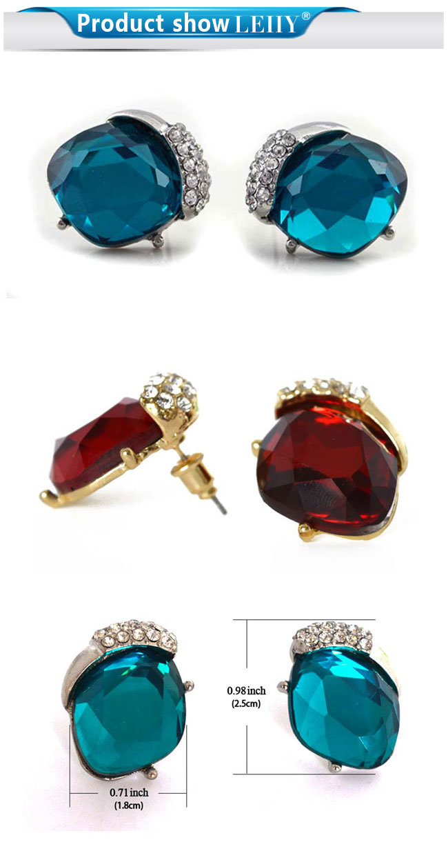 Elegant Red Blue Big Rhinestone Jewelry Women Stud Earrings