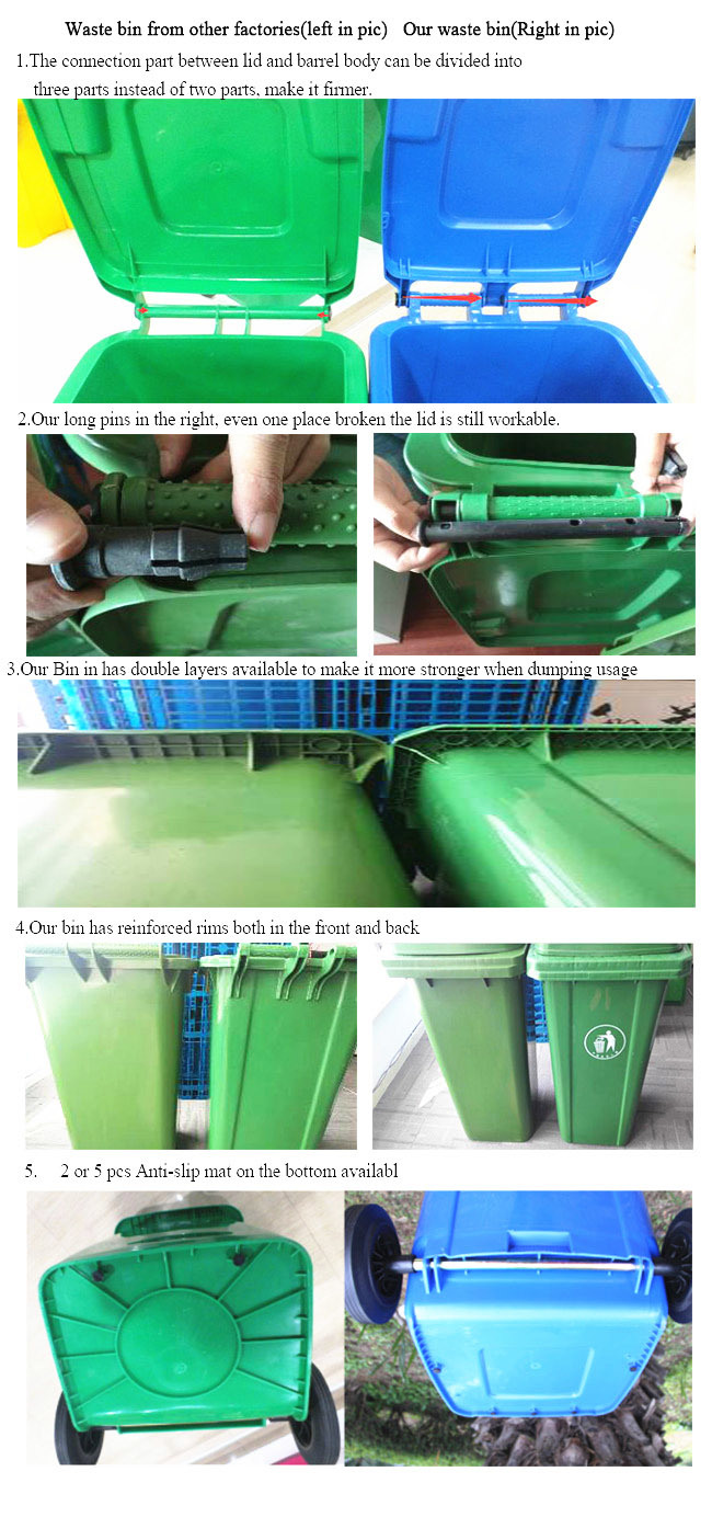 240L 360L 660L 1100L HDPE Colorful Plastic Waste Bin with Wheels