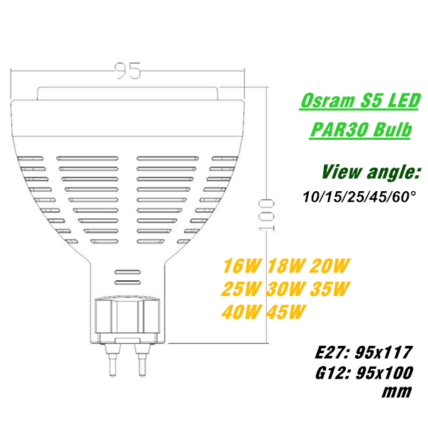 E27 G12 LED PAR30 Bulb 35W LED PAR Lamp 3000lm, G12 LED PAR Lamps Replaces 70W Metal Halide Lamp