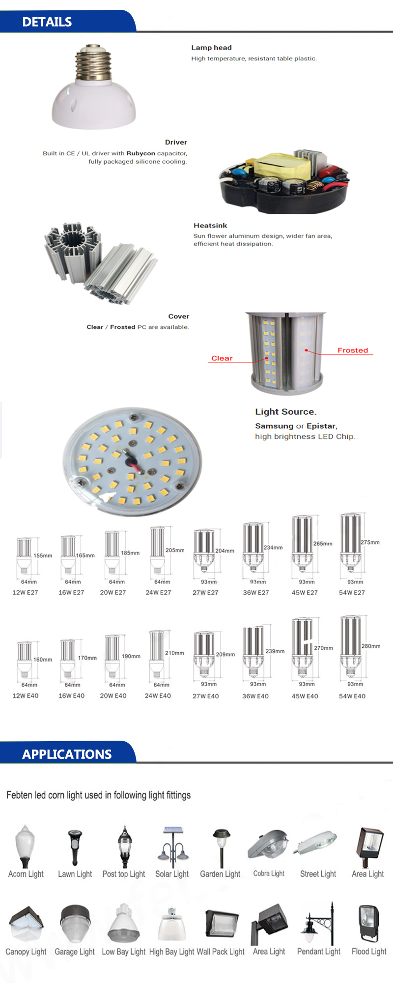 New Design E40 E27 SMD 2835 480V LED Corn COB Light for Street Light