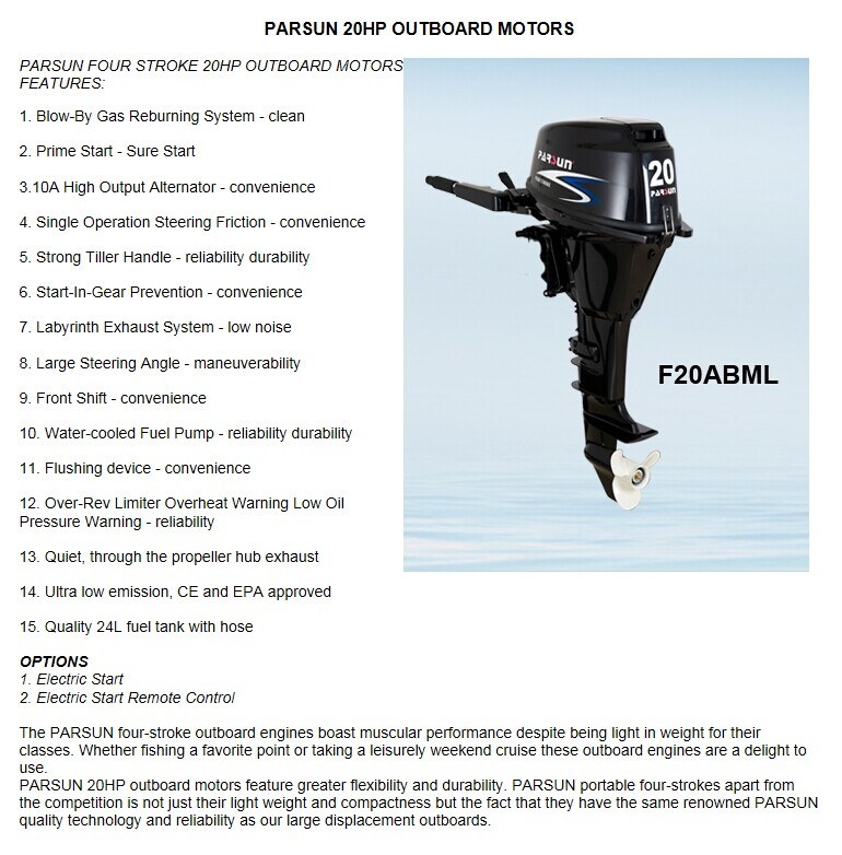 F20AFWL 20HP 4-stroke remote control boat motor