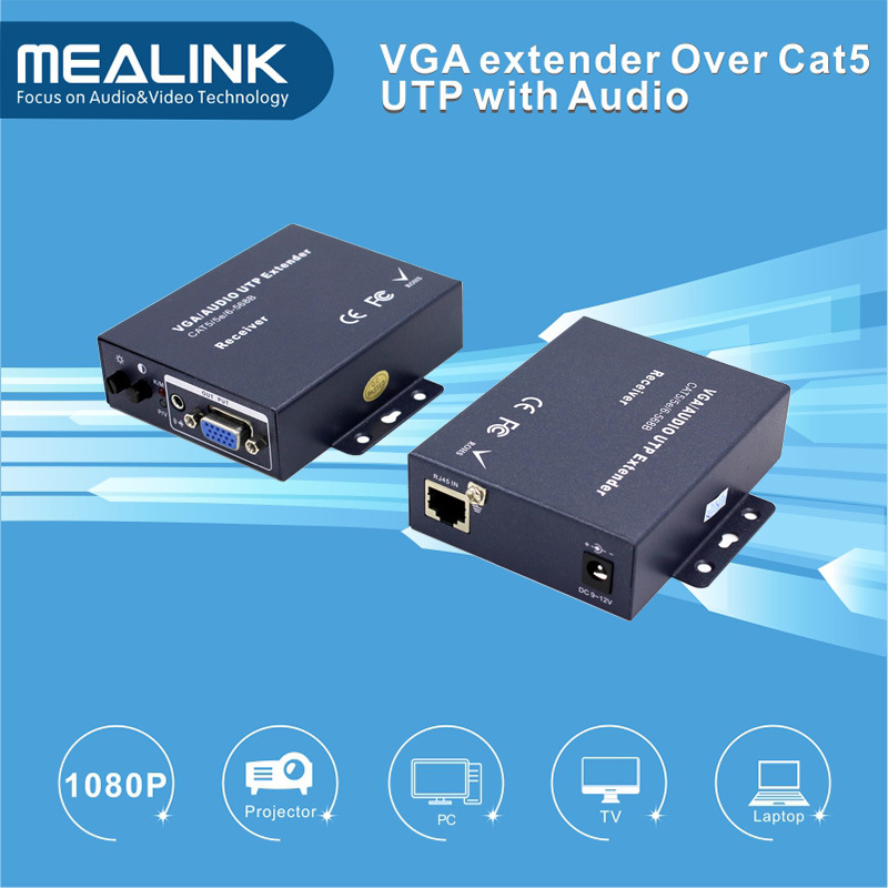 VGA Extender 200m Over Cat5e UTP Cable with 3.5mm Audio