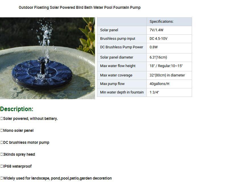 Water Mini Solar Panel Fountain Pump Solar Garden Pool Water Pump