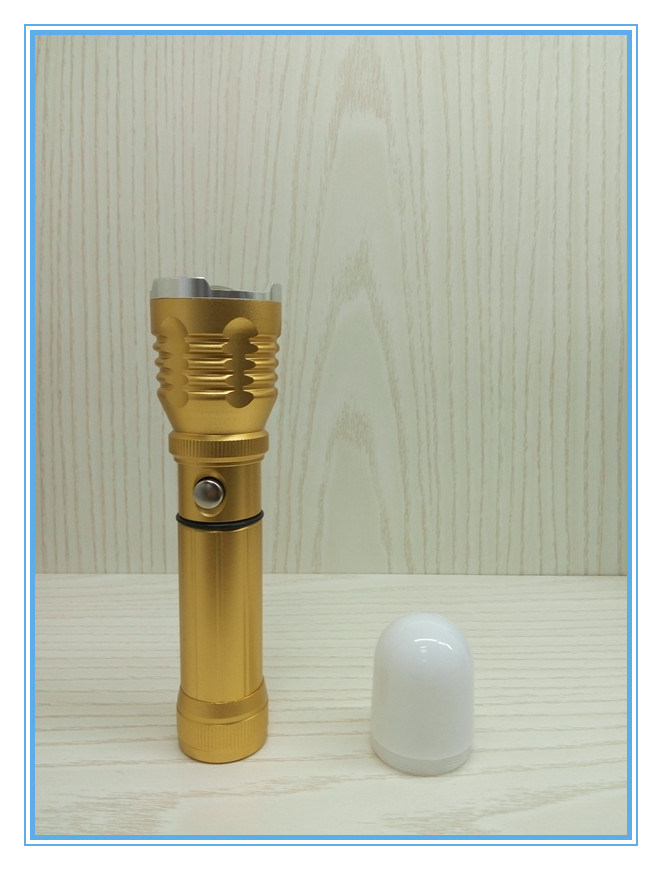 Gold High Power Flashlight with White Cap Rechargeable Torch Light