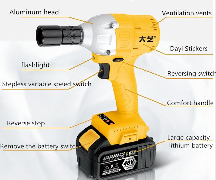 4.4V Wireless Impact Wrench Without Carbon Brush, Li-ion Battery