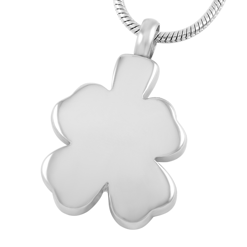 Stainless Steel Women Necklace Four Leaf Clover Cremation Urn Necklace