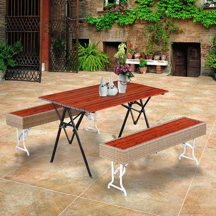 Restaurant Polywood Rattan Dining Table and Chair Modern Hotel Outdoor Garden Patio Furniture