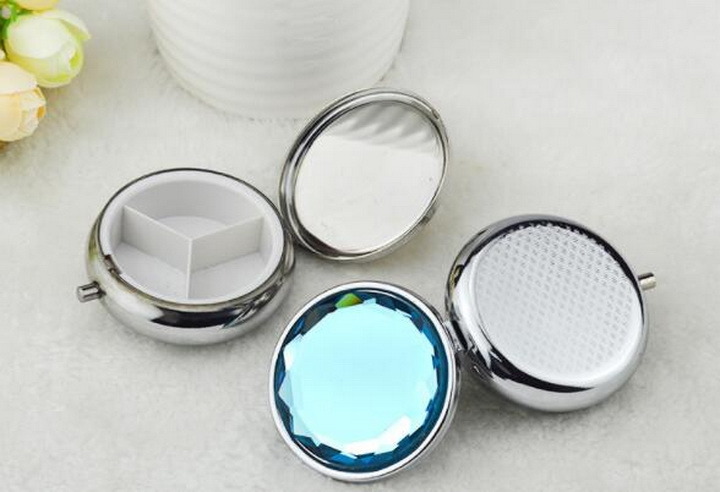 Mini Metal Folding Aluminum Makeup Mirror with Powder Compact