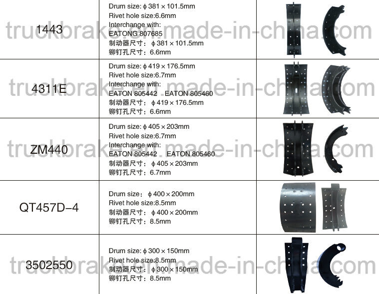 Meritor/Rockwell Lined Brake Shoe Brake Lining 4311/Eaton 805442/Eaton 805460