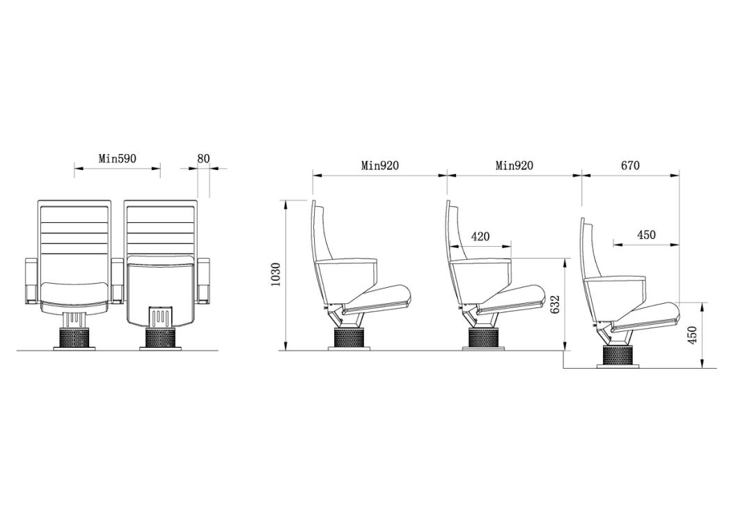 Luxury Theater Opera Public Auditorium Conference Hall Chair with Writing Pad and Armrest