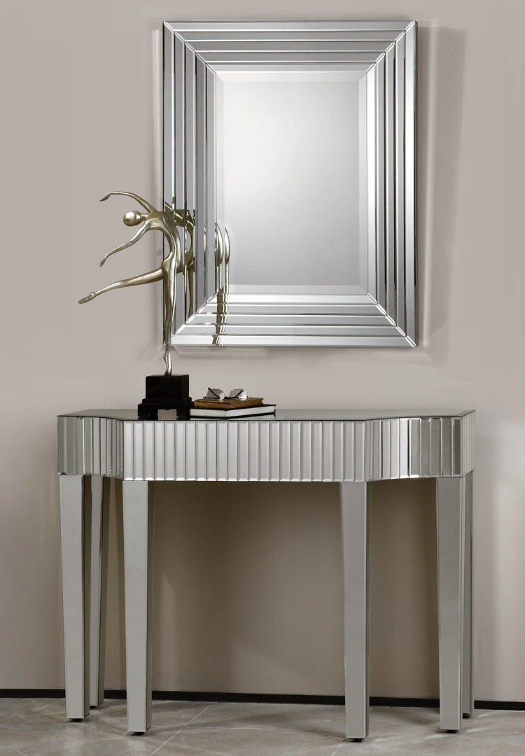 Rectangle Wall Mirror and Simple 4 Legs Table Set