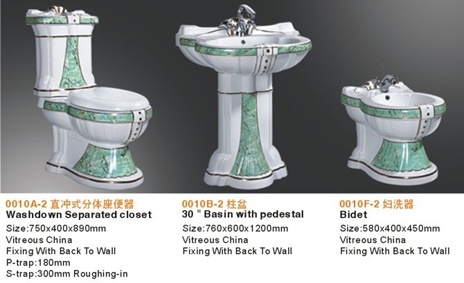 Luxury Design Ceramic Sanitaryware Bathroom Suite for Toilet Pedestal Basin