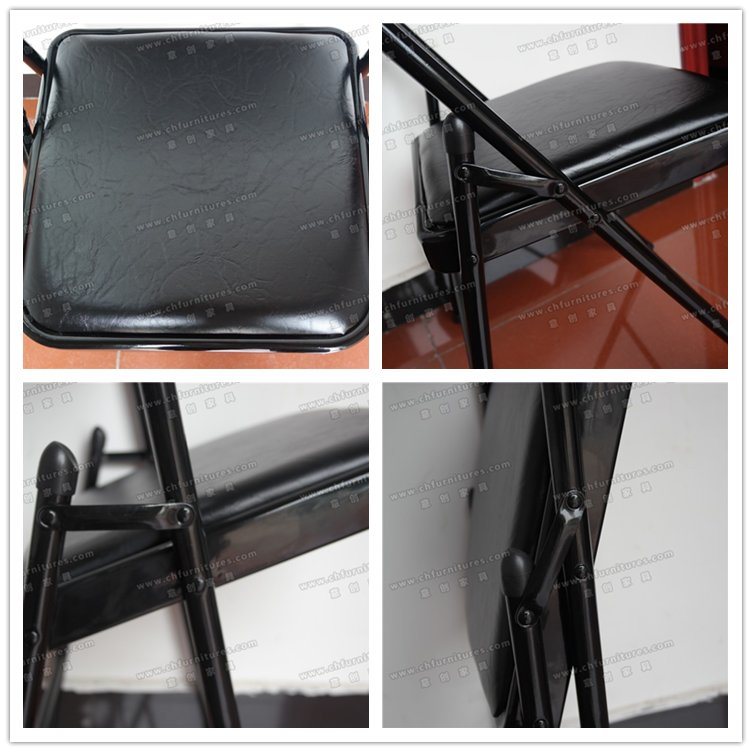 Black Metal Folding Chair with Vinyl PU Leather Seat Yc-P11-01