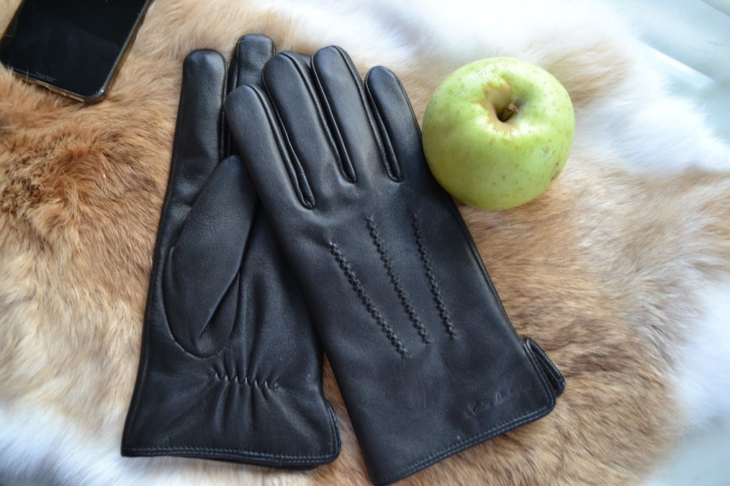 Men's Three-Stripe Embossed Trademark Leather Gloves