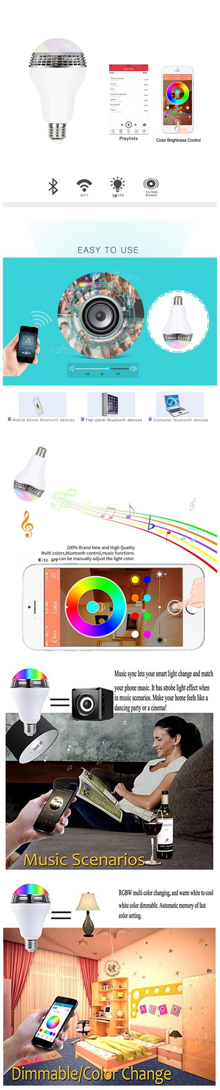 Smart Home Wireless Lamp Speaker RGB LED Light Bluetooth Bulb