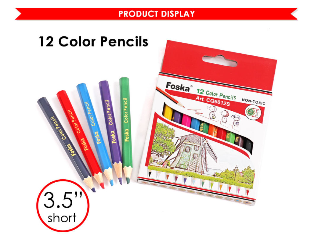 Foska 3.5'' 12 Colors Wooden Hexagonal Color Pencil Set