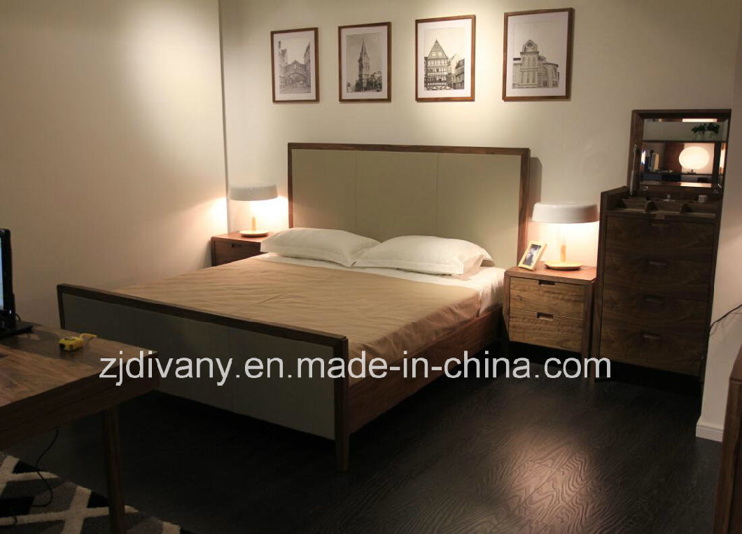 Italian Modern Wood Fabric Leather Bed Furniture