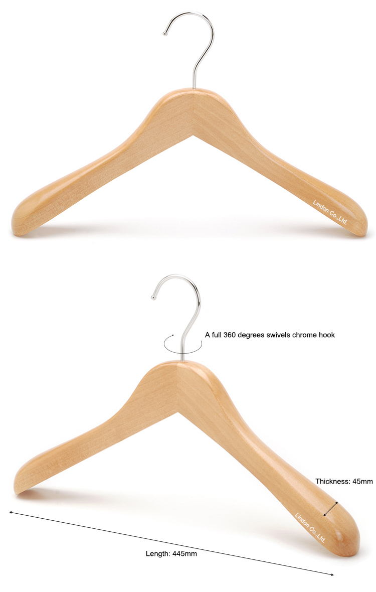 Luxury Natural Color Craft Men's Wooden Coat Clothes Hanger