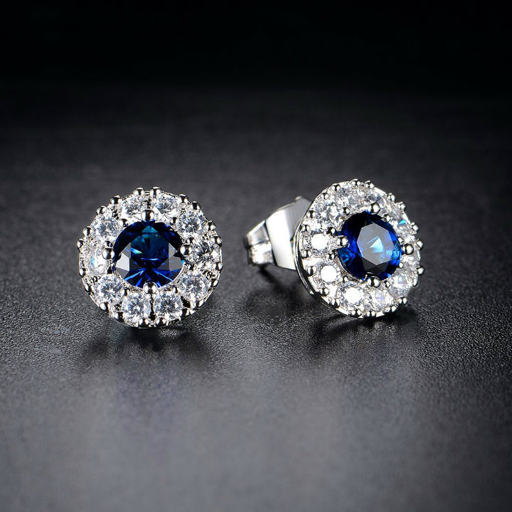 Engagement Wedding Blue Zircon Stone Stud Jewelry Earring