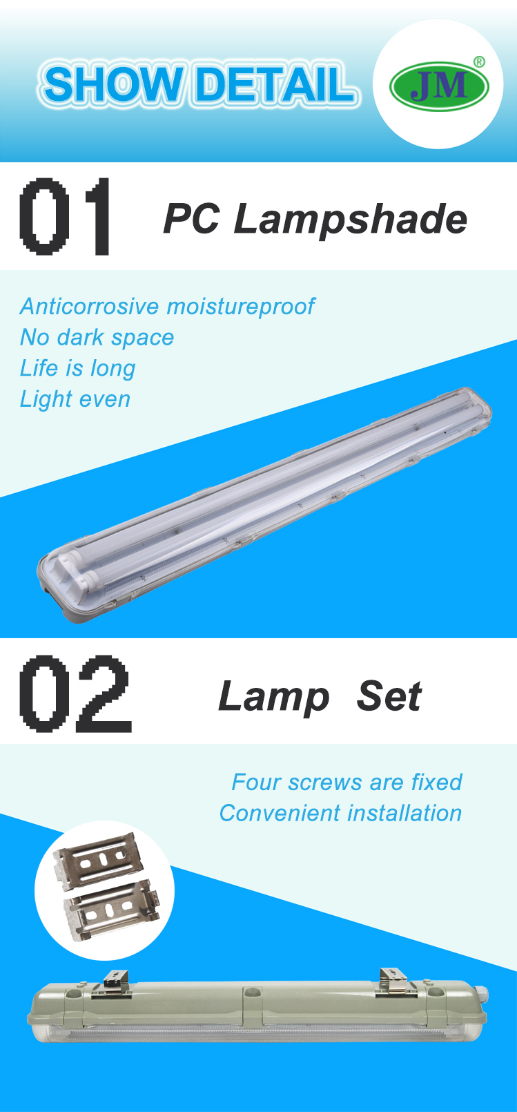 Warehouse Lighting 0.6m 1.2m IP66 36W Waterproof LED Tri-Proof Tube