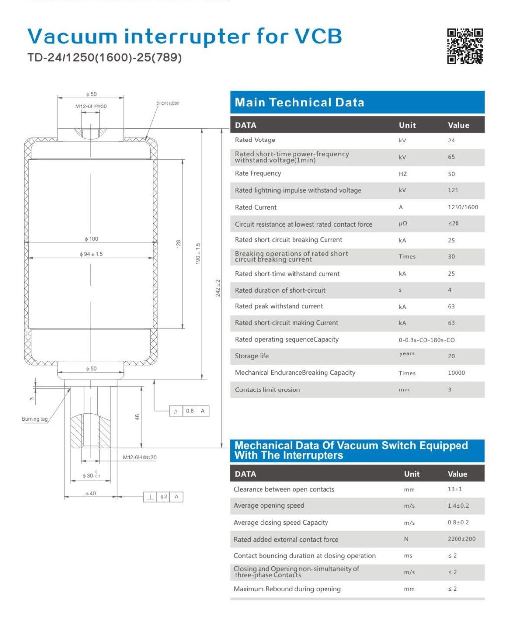 Vacuum Interrupter for Vcb Td-24/1600-25 (789)