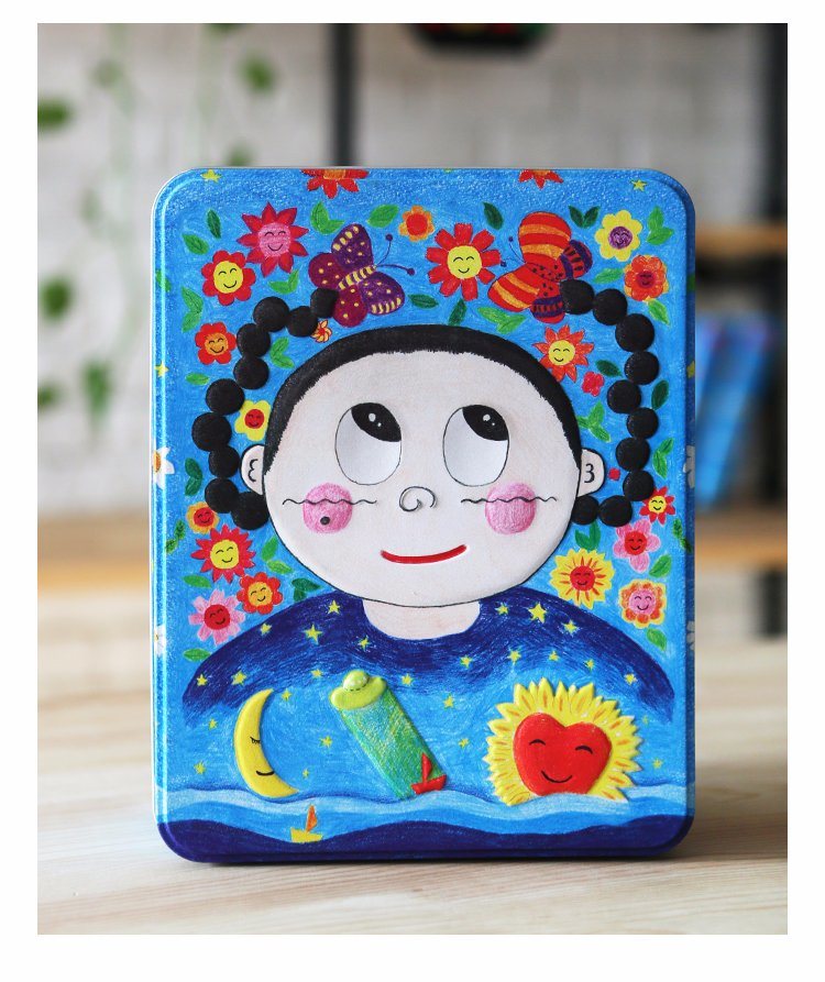 Hand-Painted Lunch Tin Box 3D Embossed