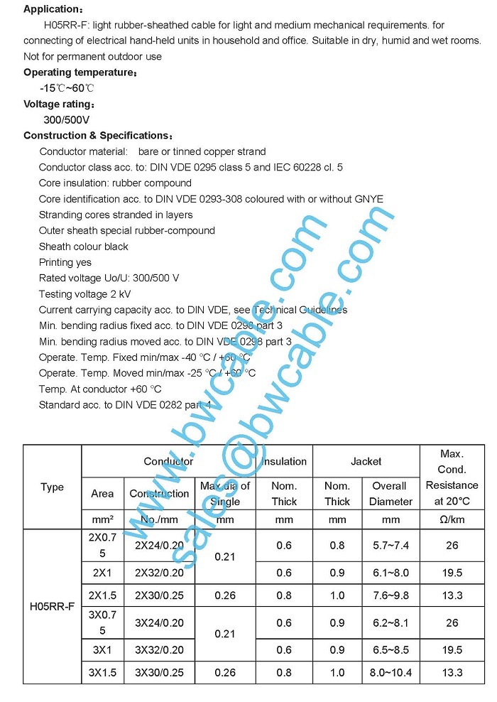 H05rr-F Rubber Cable for The Stripping Force on Automatic Machines Hot Sale