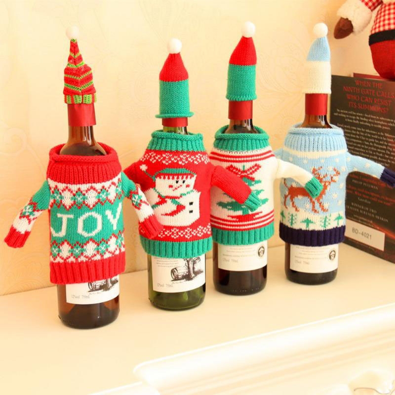 Christmas Decoration Colorful Bottle Cover Cloth Wine Bottle Decor Set Â  Kitchen for New Year Christmas Dinner Party