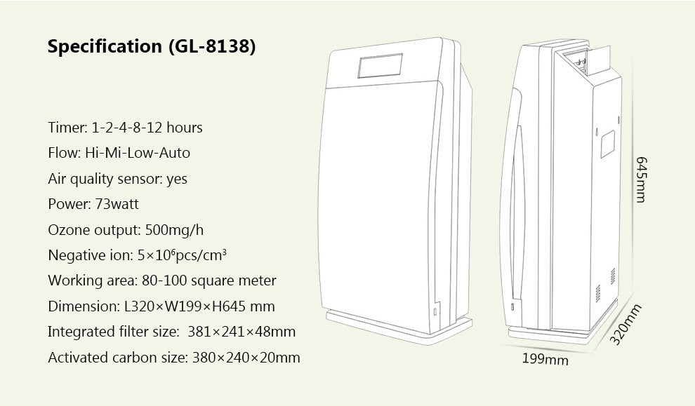 LCD Home Air Purifier HEPA Filter with Ozone Sterilizer