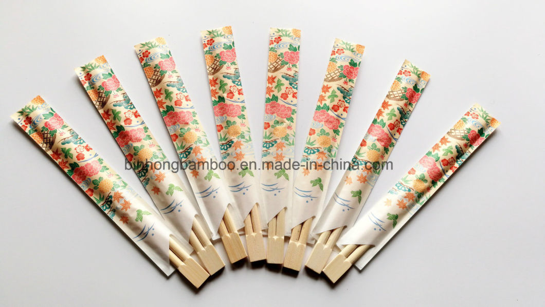 Flower Print Bamboo Chopsticks with Sleeve Paper Wrapped