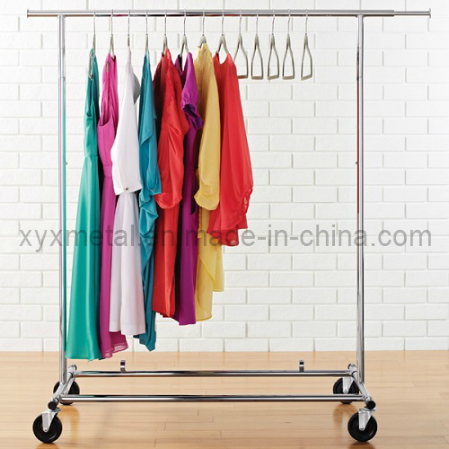 Chrome Single Rail Collapsable Rolling Garment Rack