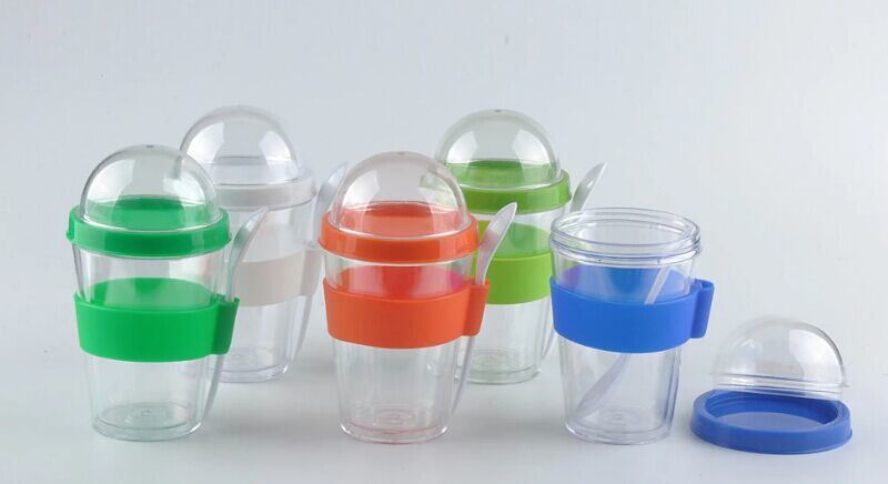 14 Oz. Double Wall Plastic Acrylic Tumbler with Snack Cup and Spoon