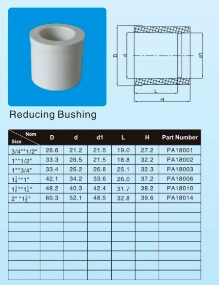 Plastic Reducing Bushing ASTM D2466 Standard for Supply Water with NSF Certificate