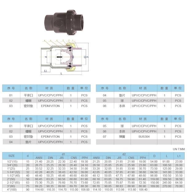 PVC Material Check Valve for Water Treatment