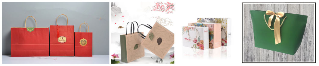 Offset Printing Kraft Paper Hand Bag with Silk Ribbon