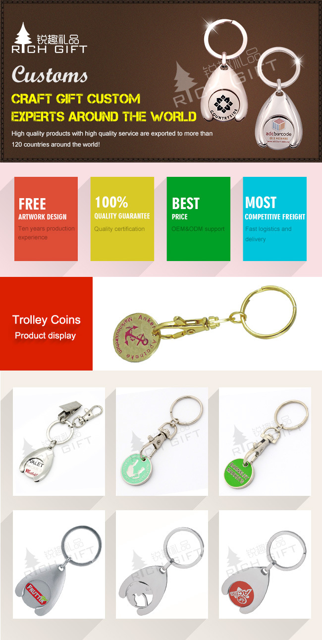 Custom Promotional Metal Supermarket/Token/Shopping Trolley Coin for Holder Keychain