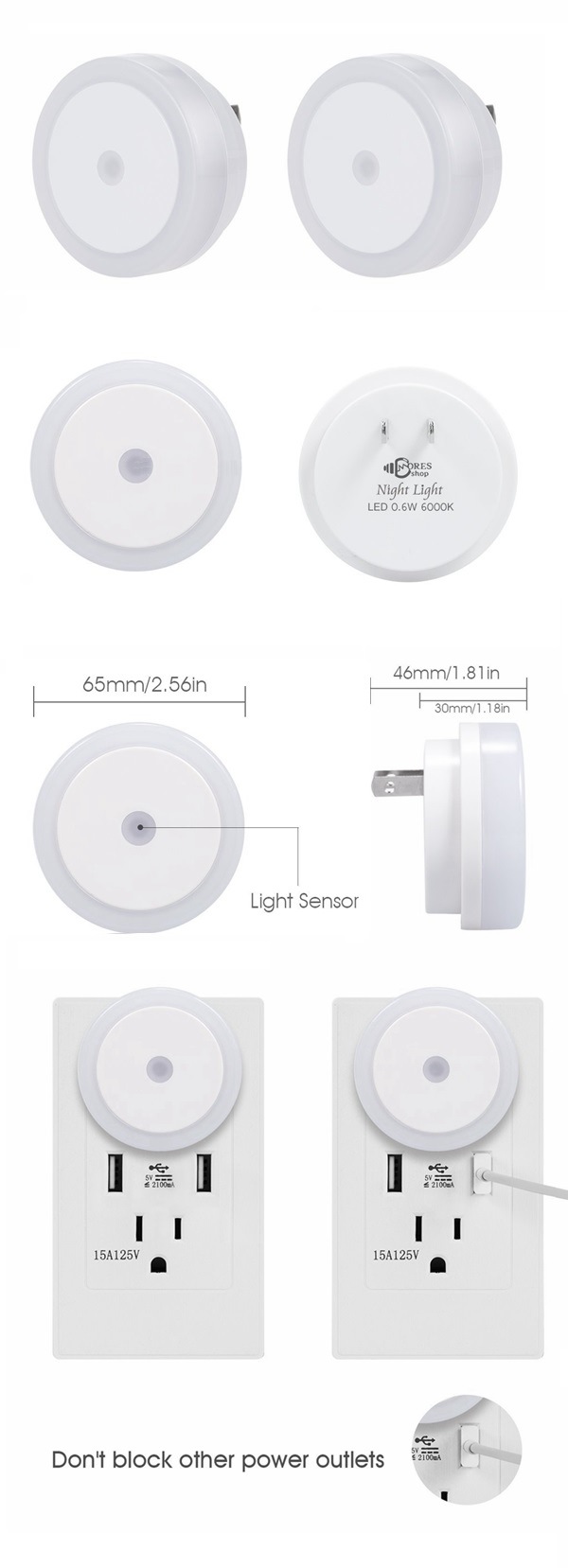 Energy Saving 0.6W Dusk to Dawn Sensor Auto on/off Smart Sensor Night Light Soft White 3000K