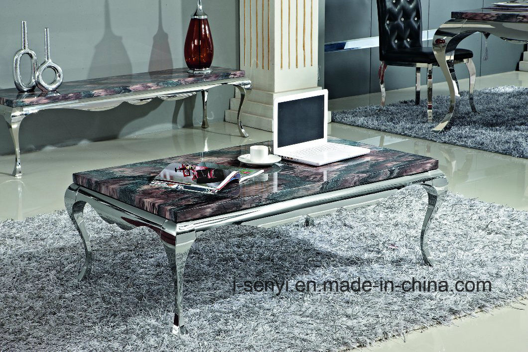 Modern Living Room Furniture Marble Top Stainless Steel Base Coffee Table