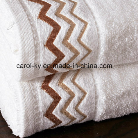 Cotton Bathroom Towel with Embroidery and Decoration Hem