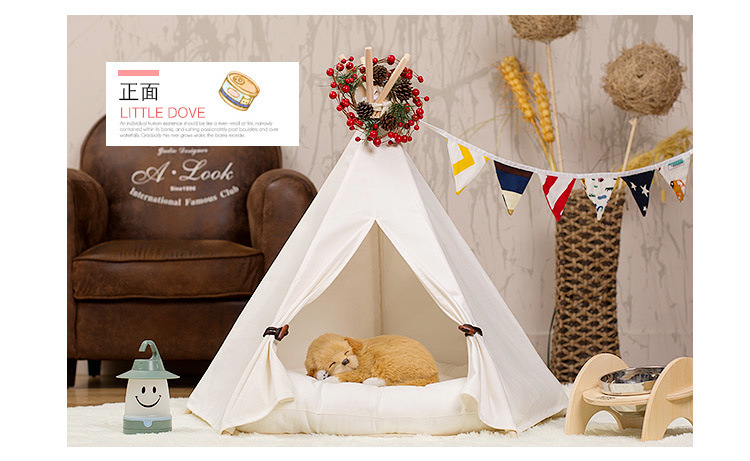 Pine Wood Dog Tents Pet Cotton White Pet House