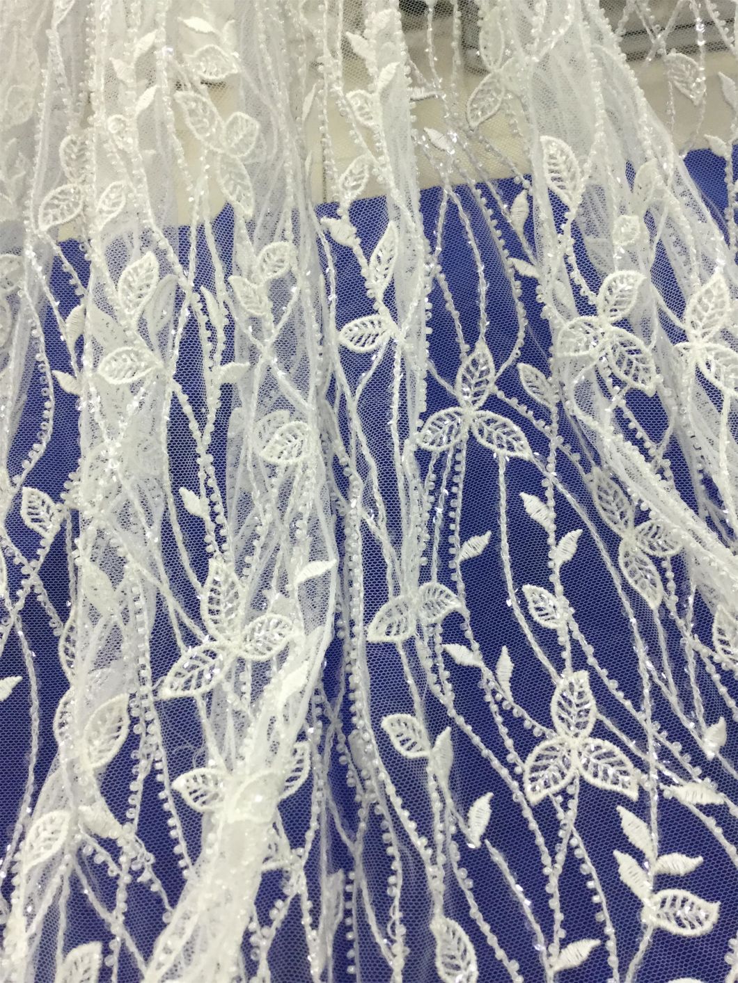 Fashion Garment Dresses White Sequin Beads Mesh Embroidery Lace Fabric