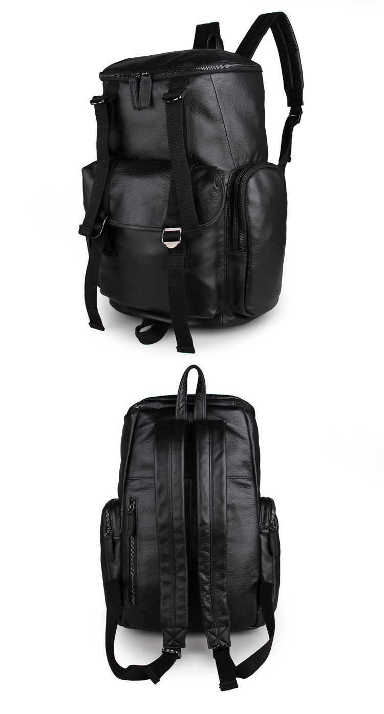 China Wholesale Custom Black Leather Mens Travel Backpacks