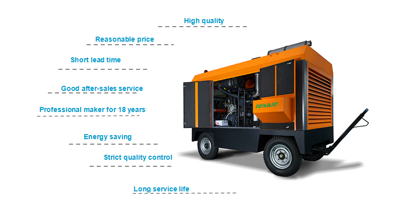 Lubricated Diesel Engine Portable Mobile Rotary Screw Air Compressor for Marine Application