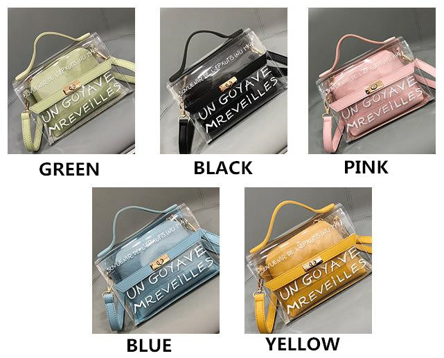 Amazon E-Bay Hot Selling Waterproof Transparent PVC Handbag with 2 Sets