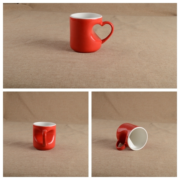 Promotional Heart Handle Sublimation Ceramic Mug with Special Shape